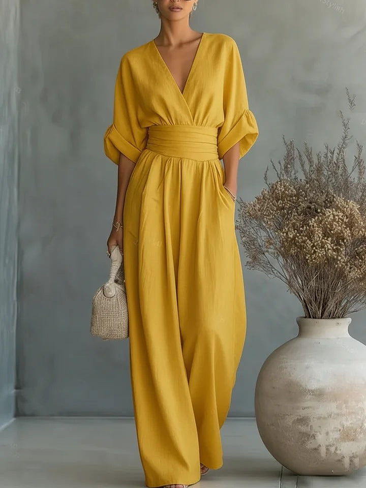 Melisa | Elegante V-hals Jumpsuit met Wijde Pijpen voor Dames – Mouwloze,  One-Piece Outfit