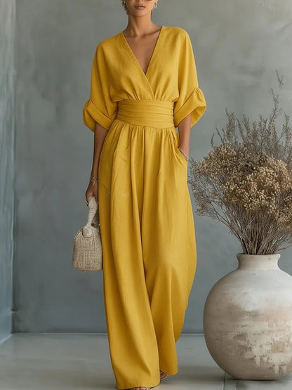 Melisa | Elegante V-hals Jumpsuit met Wijde Pijpen voor Dames – Mouwloze,  One-Piece Outfit