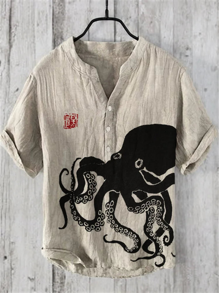 Octopus Japanse Lino Art Linnen Shirt