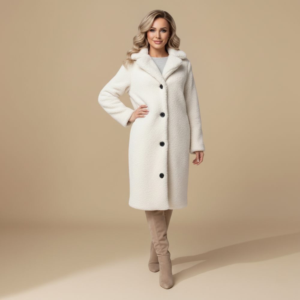 Angel Manteau Teddy Long Femme – Coupe Oversize Douce avec Col Revers & Fermeture Boutonnée