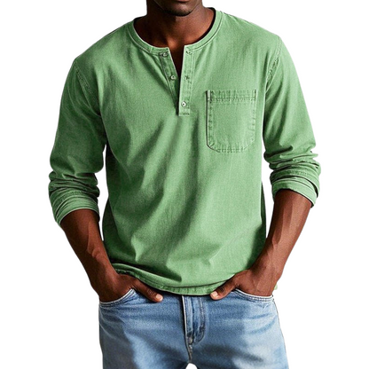 Richard – Shirt met lange mouwen ronde hals en borstzak