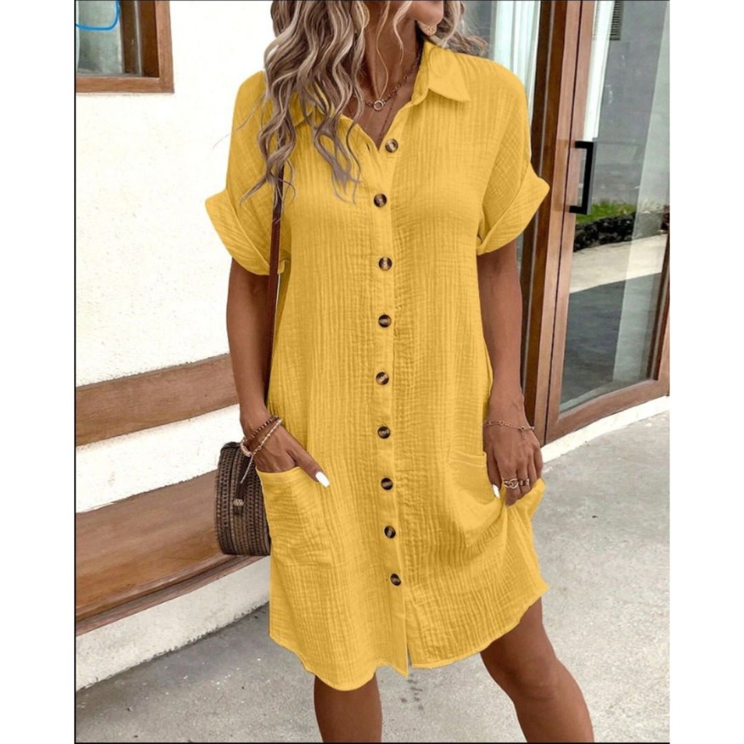 Estelle – Robe chemise d’été à patte de boutonnage femme