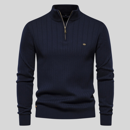 Men's Ribbed Top with High Zip Neck Sweater