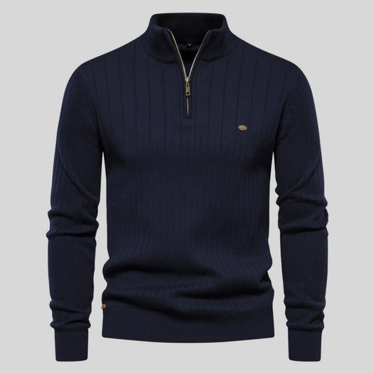 Men's Ribbed Top with High Zip Neck Sweater