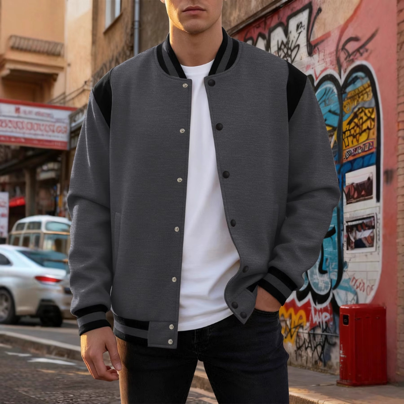 Mark - Long Sleeve Jacket with Button Closure and Side Pockets