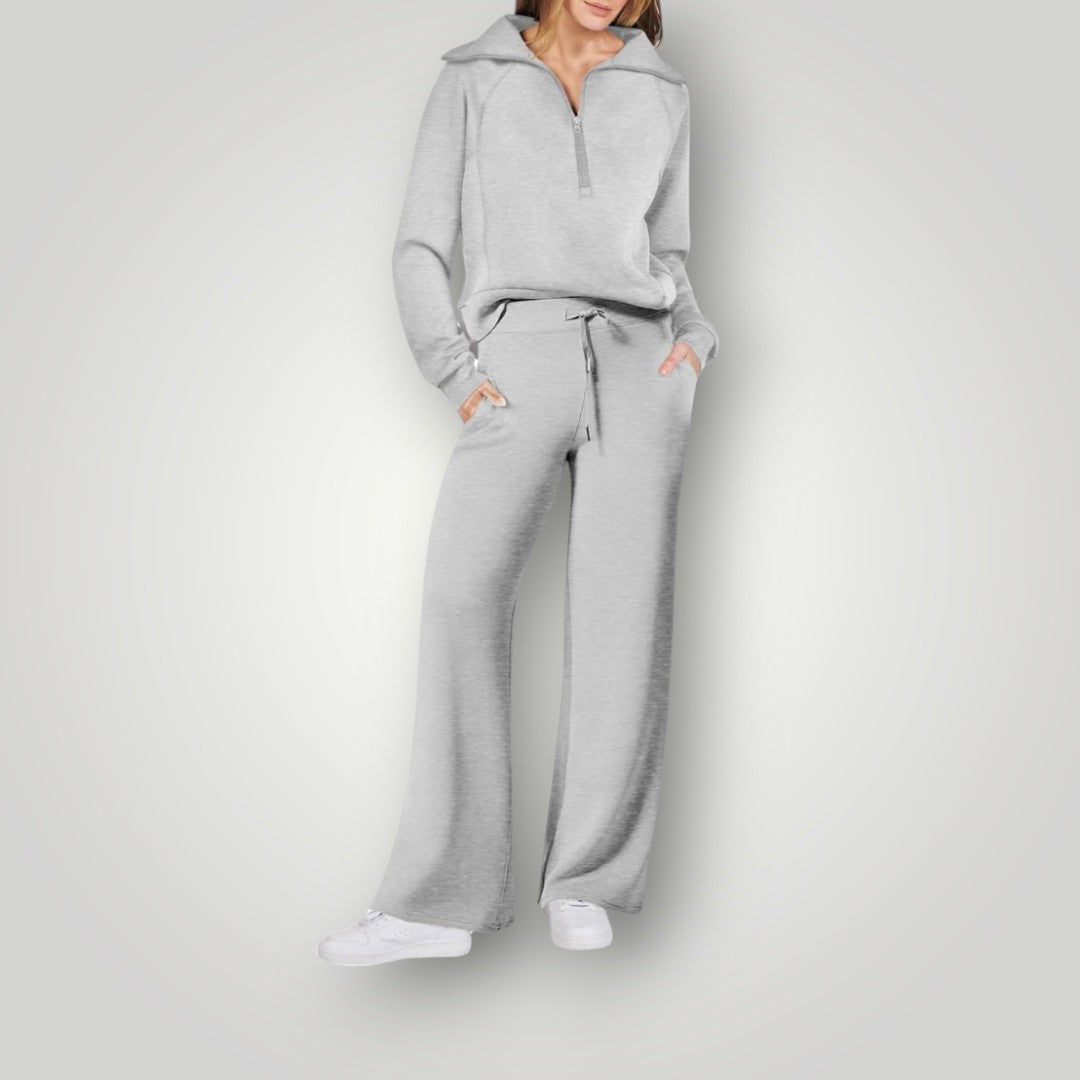 Women's Loungewear Set Half Zip Sweatshirt Wide Leg Pants