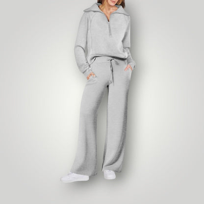 Women's Loungewear Set Half Zip Sweatshirt Wide Leg Pants