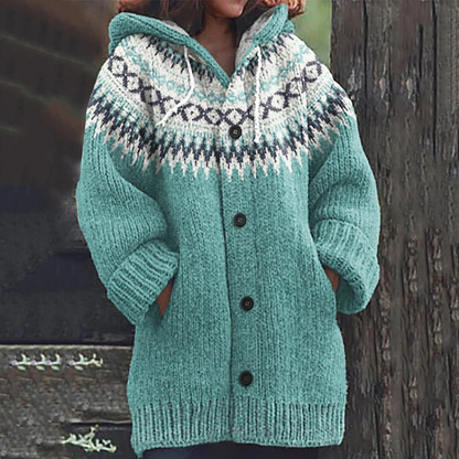 Damen Cardigan Lang | Mit Kapuze & Knöpfen