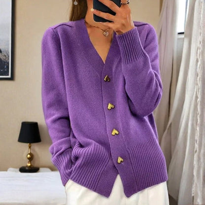 Olivia – V Neck Knitted Cardigan With Heart Shaped Buttons