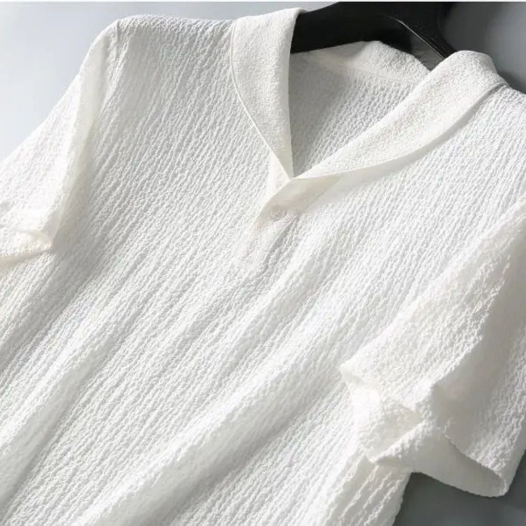 Men's Knit Shawl Collar Short Sleeve Shirt and Long Trousers Two-Piece Set