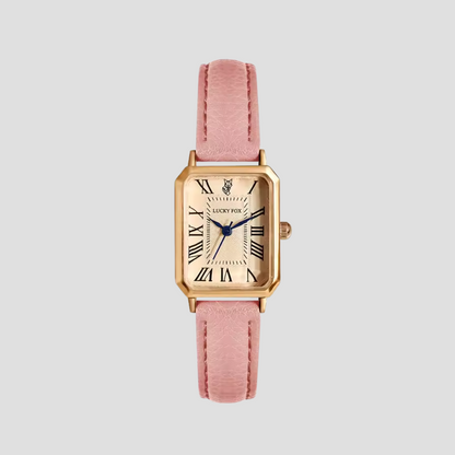 Women's Leather Strap Tank Square Roman Numeral Dress Watch