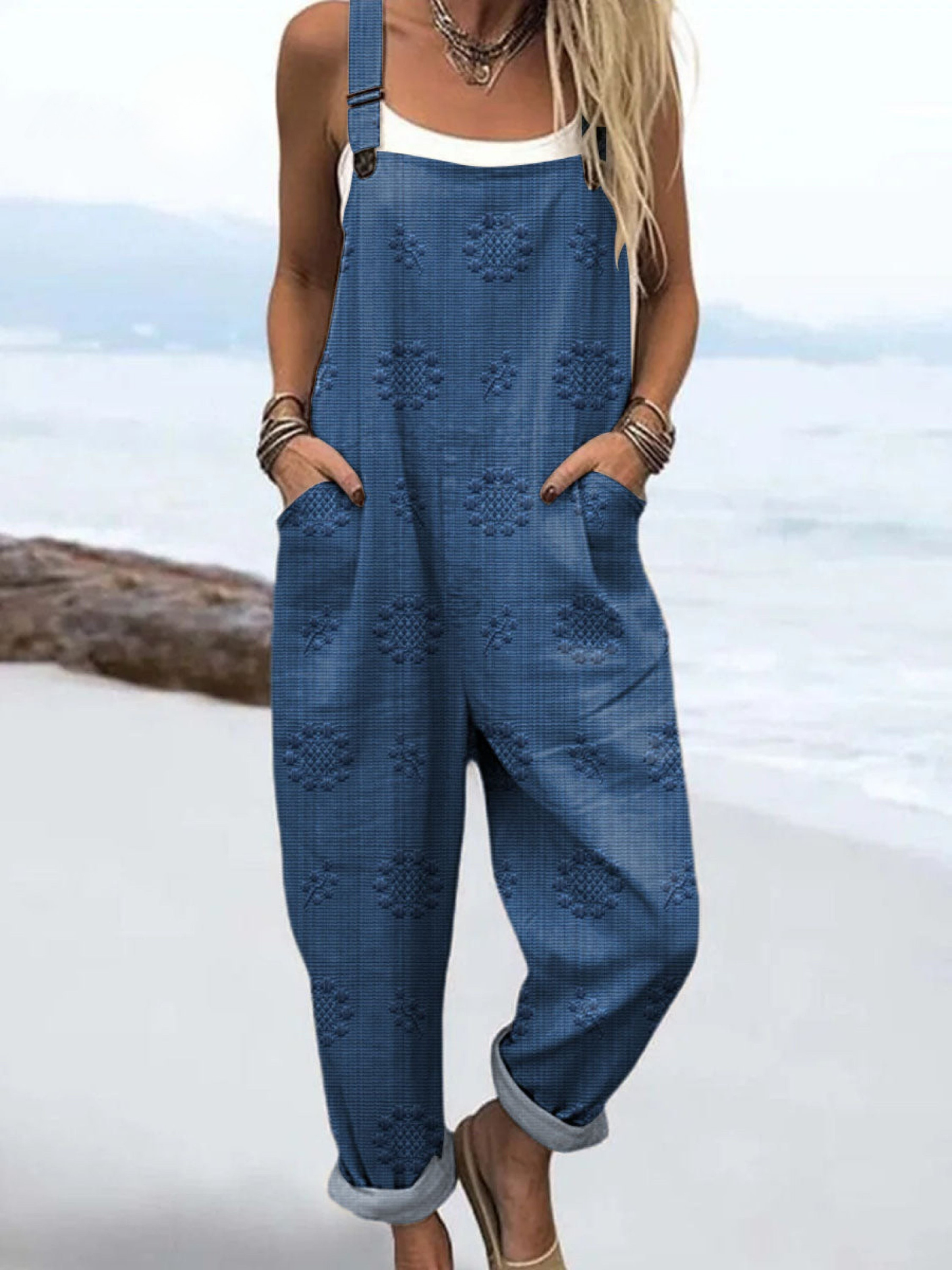 Women's Linen Dungarees Loose Fit Overalls Jumpsuit