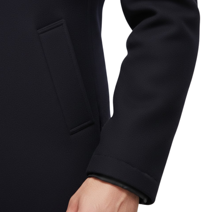 Manteau long en laine à col montant et double boutonnage