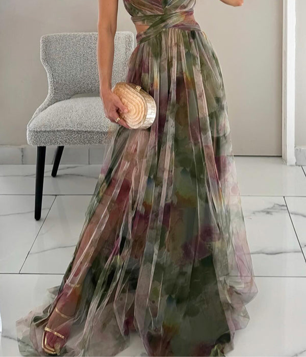 Robe longue femme florale silhouette fluide