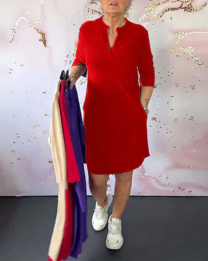 Sabela – Modisches Schlichtes Kleid Mit V-Ausschnitt