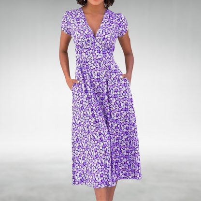 Alice | Women floral dekolt w serek Pocket Midi dress