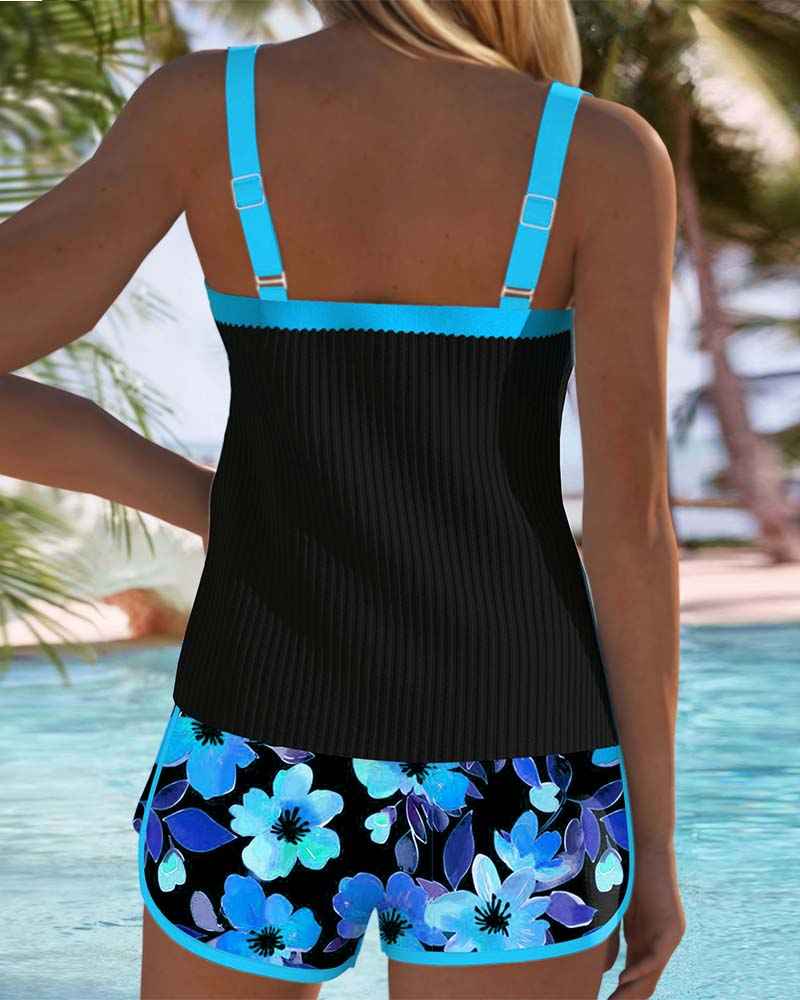 Maren Blütenprint Badeanzug-Tanktop mit passendem Boxer-Unterteil