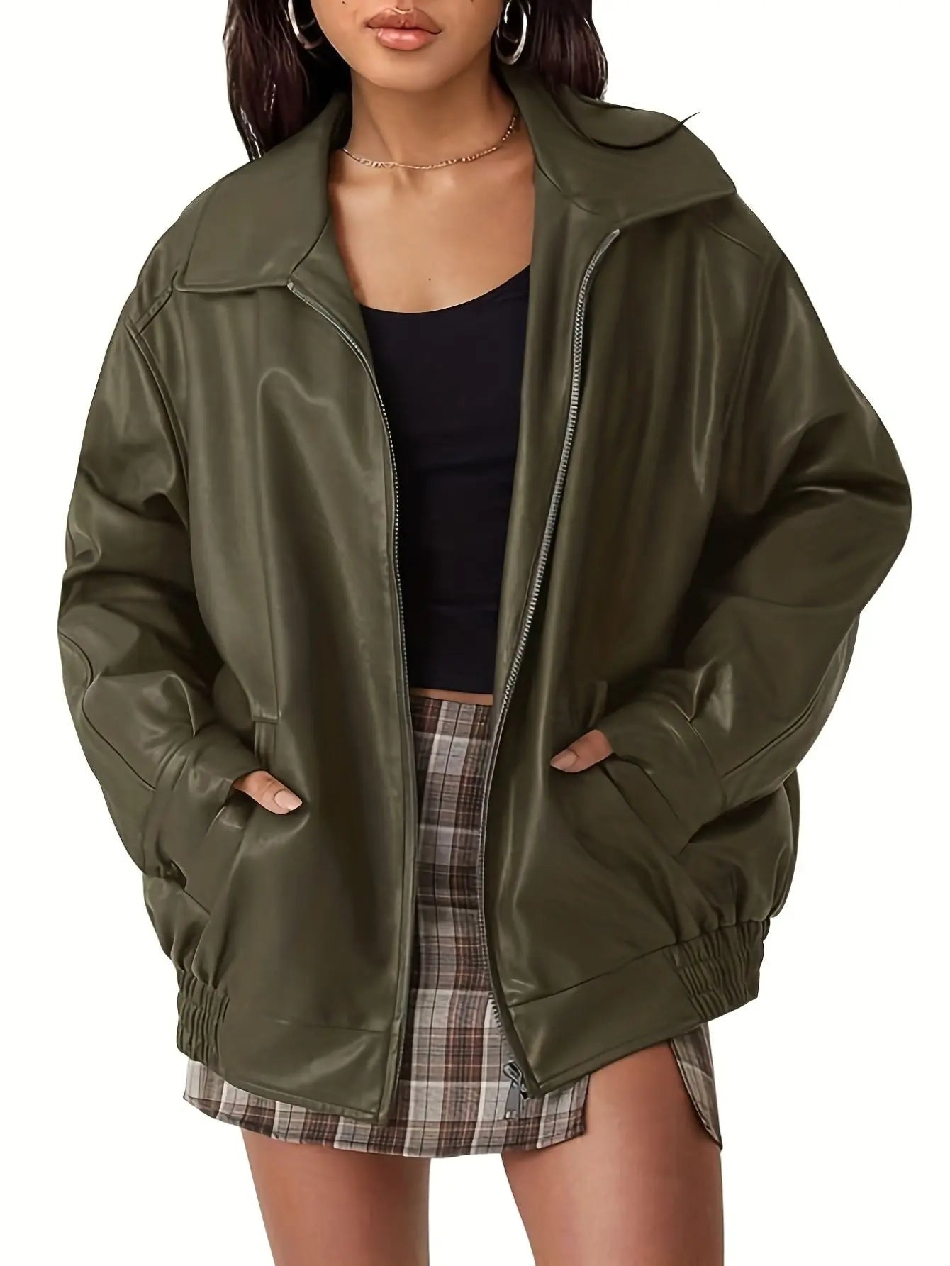Rose | Women Classic oversized Leather Bomber jacket