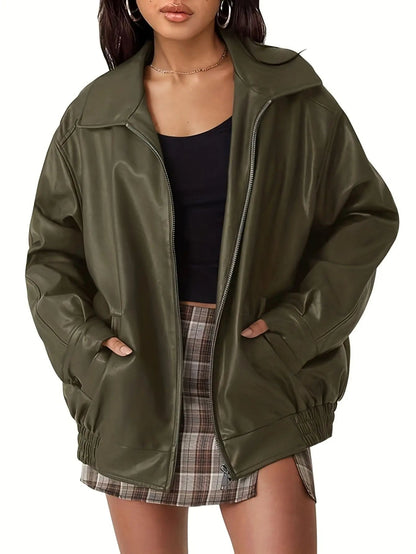 Rose | Women Classic oversized Leather Bomber jacket