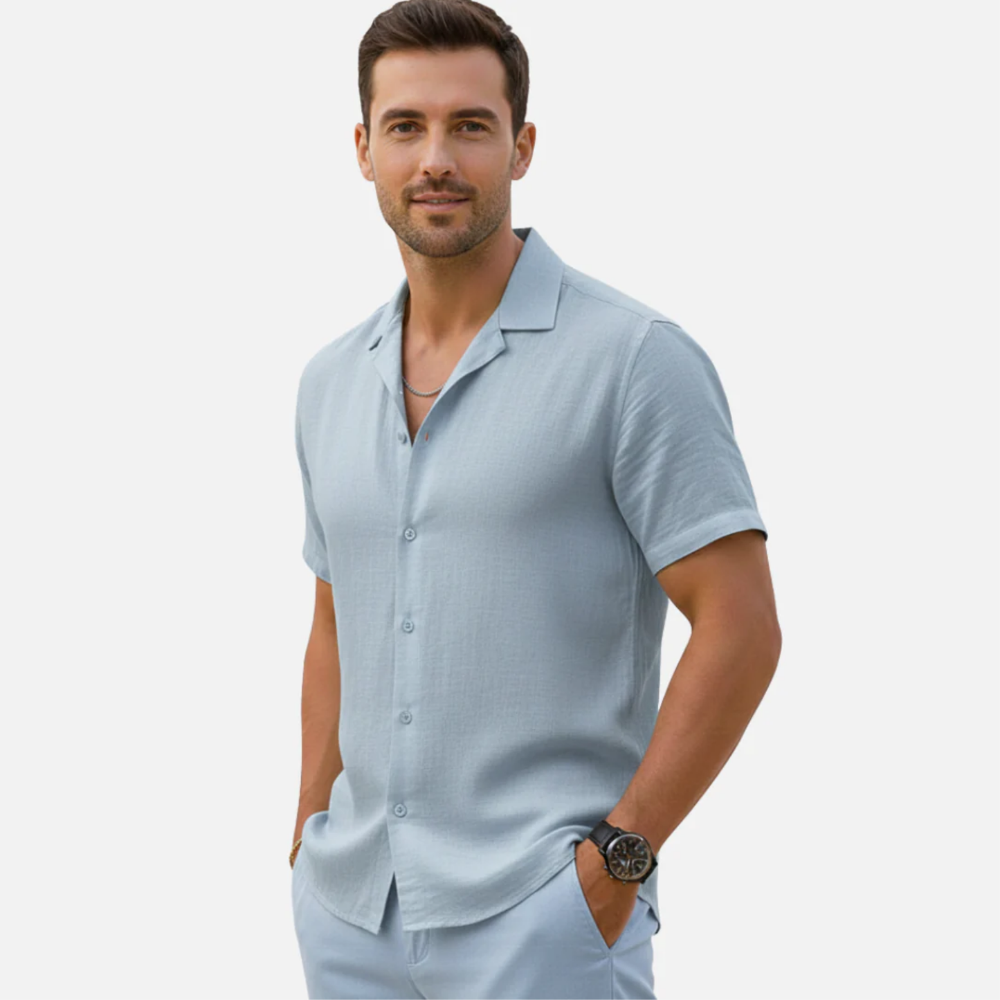Chemise homme légère en lin manches courtes
