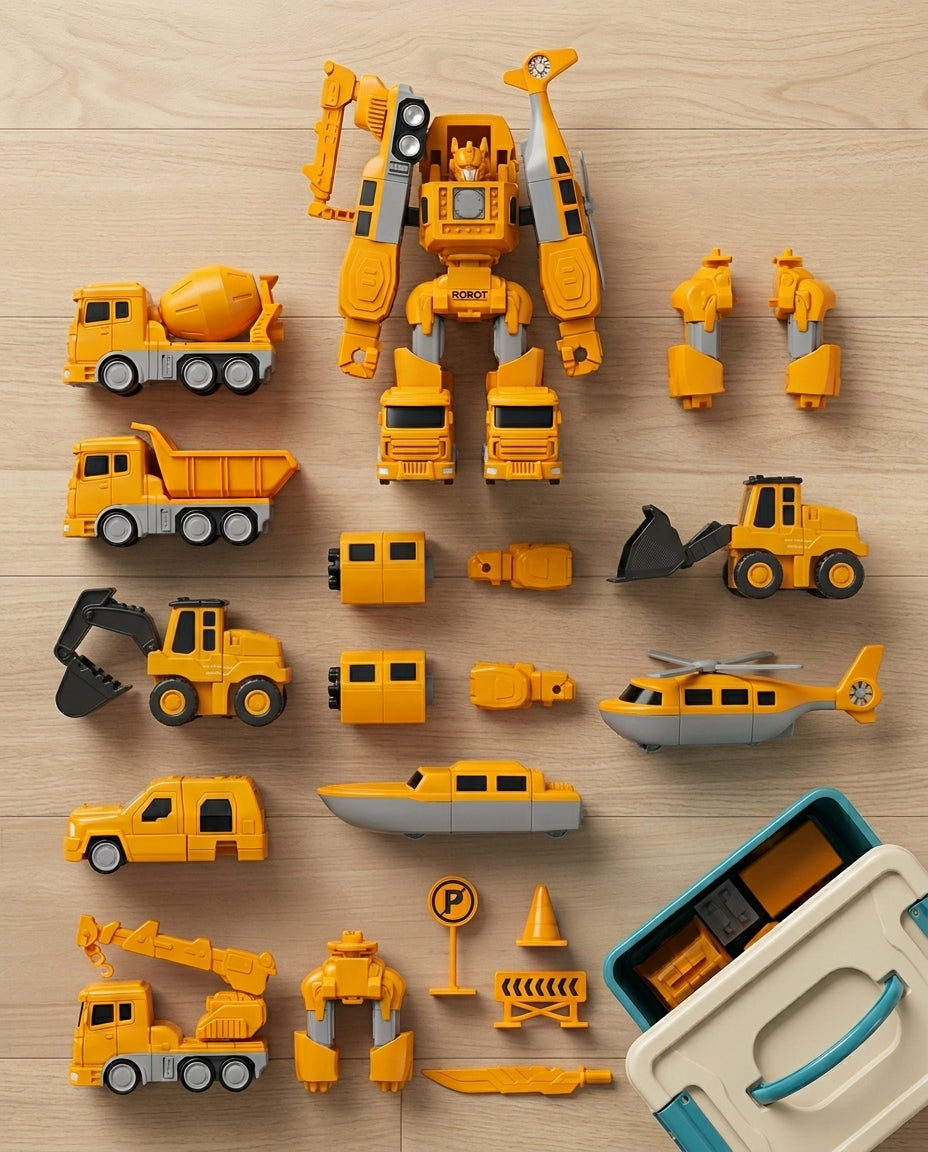 The Mighty Builder Squad | 7-i-1 magnetisk forvandlingsbar anleggskøretøystyrke