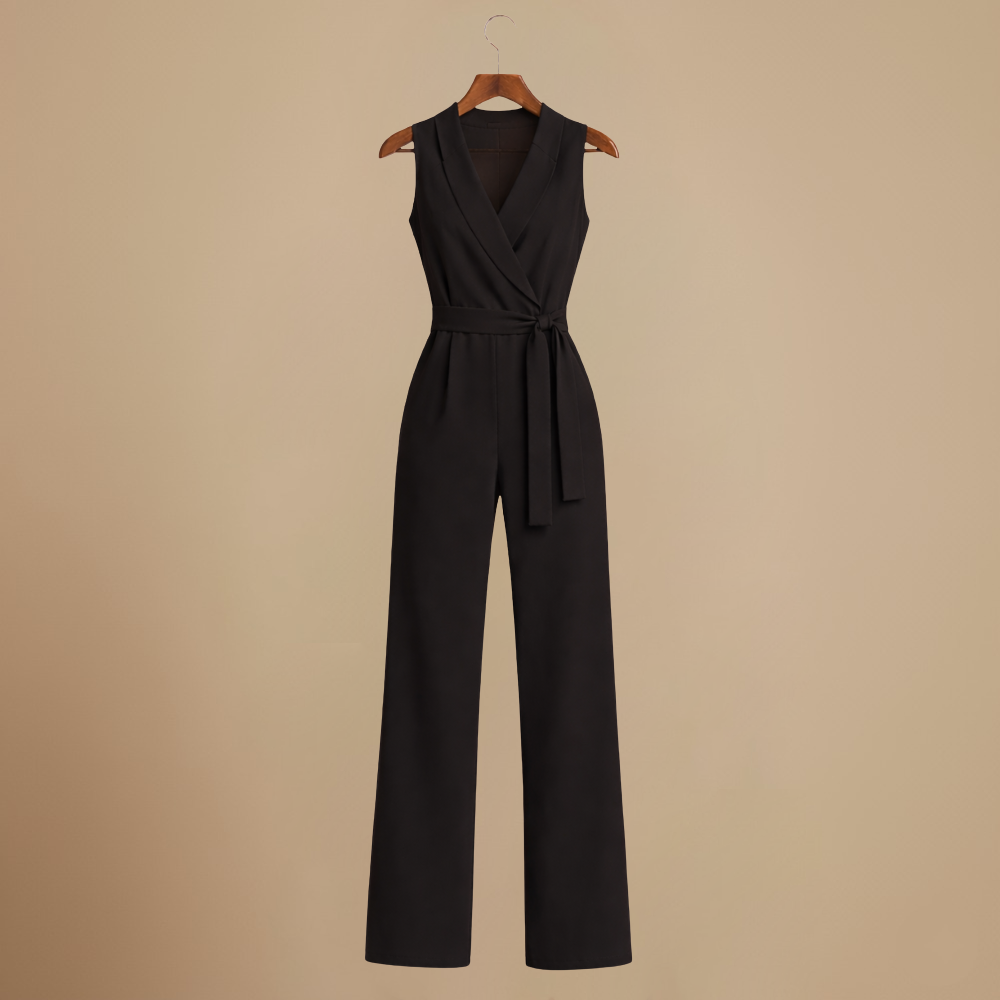 Women's casual v-neck wide leg jumpsuit with waist strap