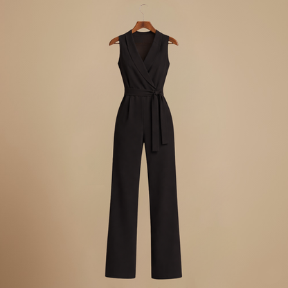 Women's casual v-neck wide leg jumpsuit with waist strap