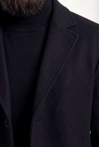 Herre enkeltradet sort frakke med revers og knaplukning - Coat - Valmont Wear