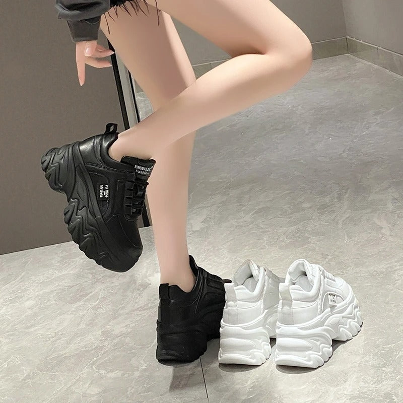 Ella – Chunky Sole Lace-Up Sneakers with Round Toe | Bold Style for Everyday Wear