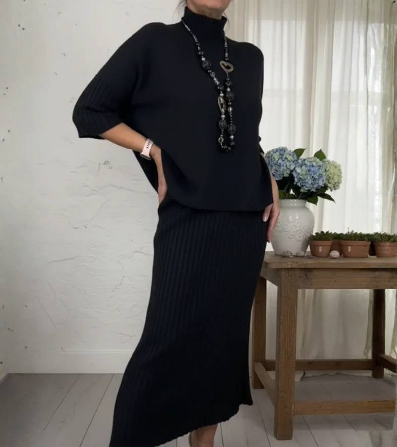 Debora Knit Set with Ribbed Skirt – Cozy, Chic, and Effortless
