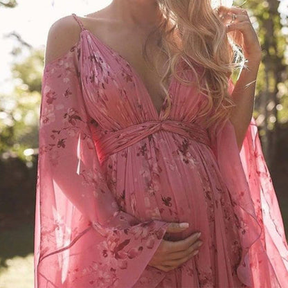 Liana – Maxi-jurk met diepe V-hals en vleermuismouwen