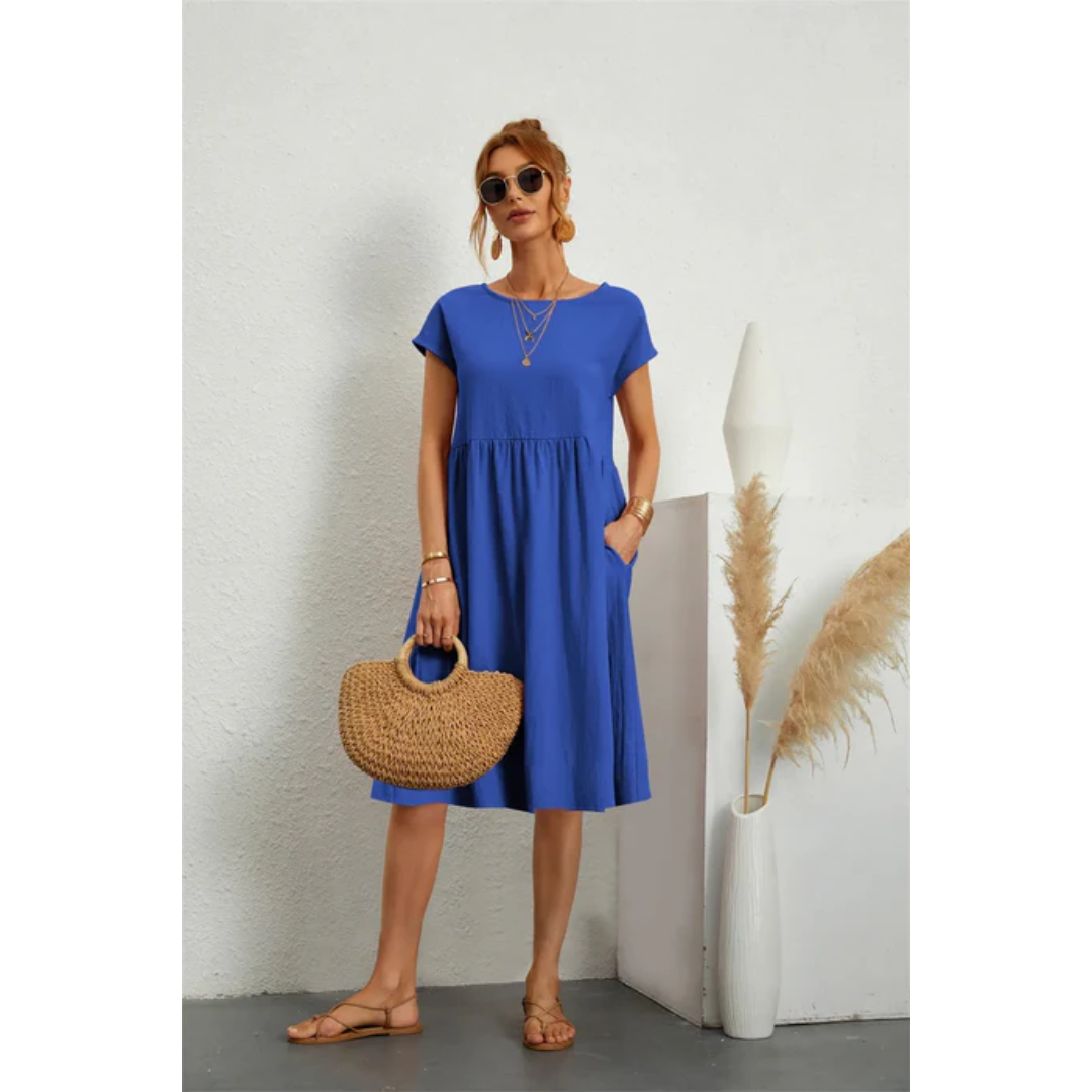Valérie – Robe midi d’été élégante à manches courtes femme