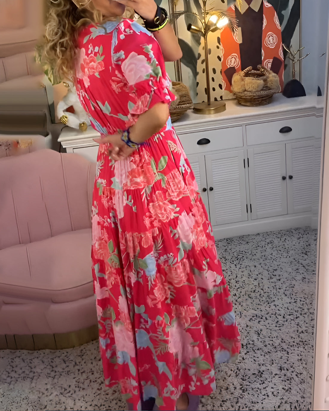 GIANNA – FLORAL PRINT V-NECK POCKET DRESS