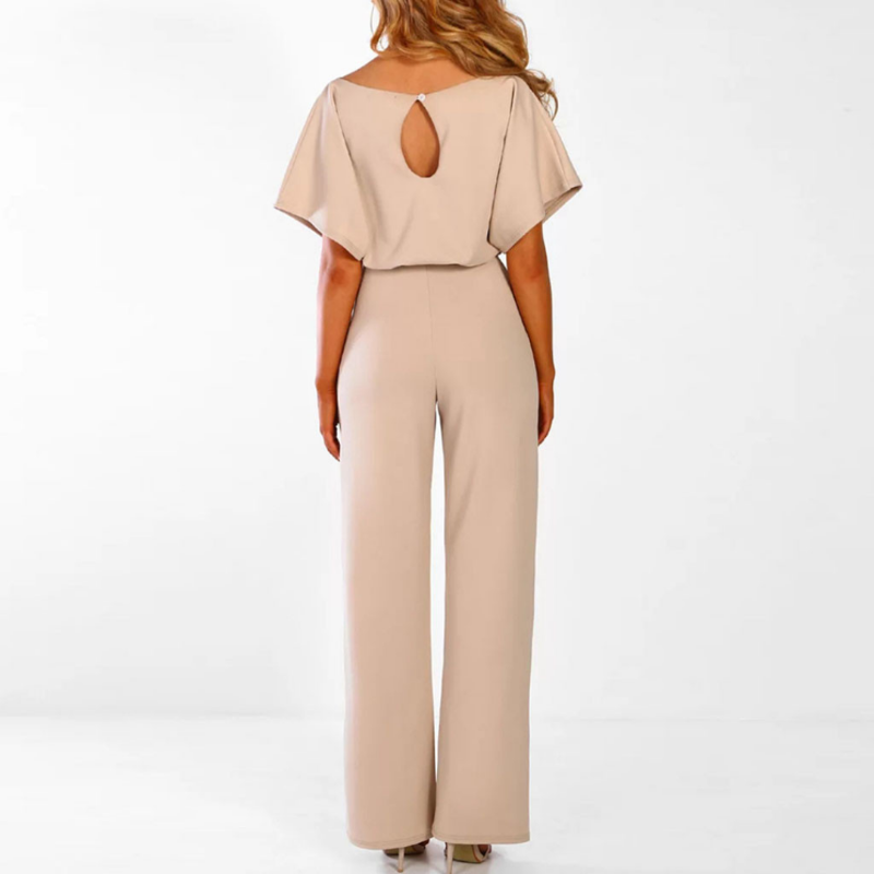 Women's Belted Wide Leg Jumpsuit Batwing Sleeve Elegant