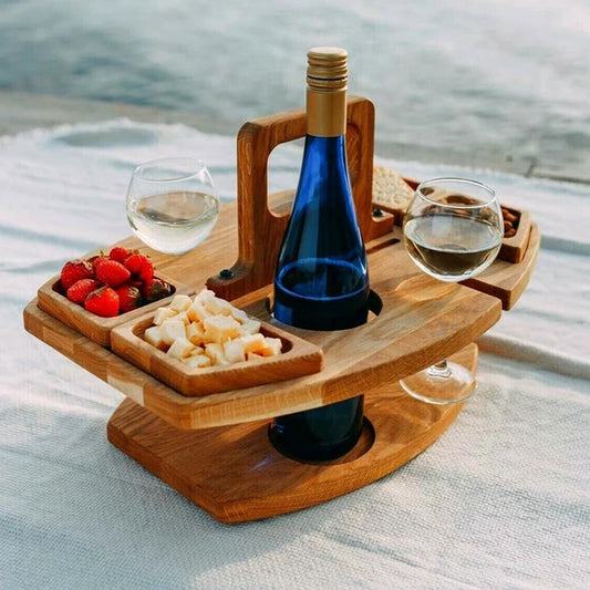 Elegante Eiken Picknick Wijn Tafel – Compact & Veelzijdig