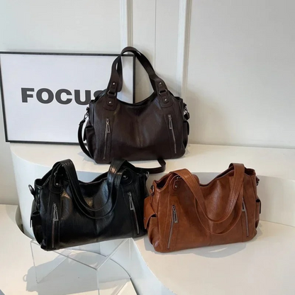 Leather Tote Bag Large Shoulder Handbag Zip Pocket Everyday Spring