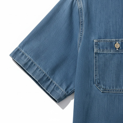 Chemise en jean à manches courtes pour homme 100% coton avec poches poitrine