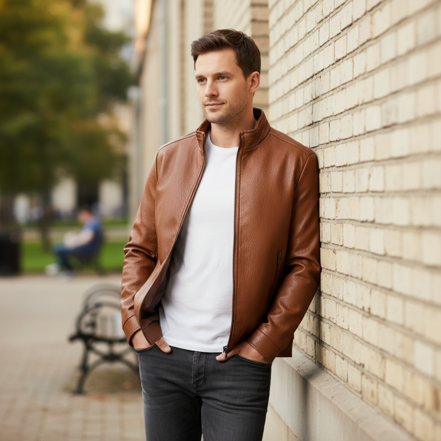 Veste en Cuir Italien pour Homme avec Fermeture Éclair et Poignets Nervurés