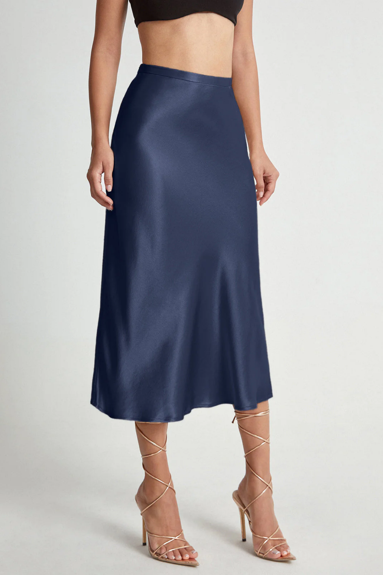 Jupe midi femme satinée coupe fluide