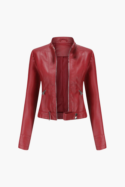 Veste Femme En Similicuir – Veste Biker Zippée Coupe Ajustée