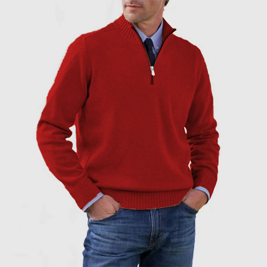 Herren Strick Pullover mit Viertelreißverschluss | Stehkragen