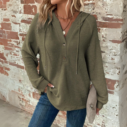 Sioni | Casual Long Sleeve V-Neck Hoodie Sweatshirt
