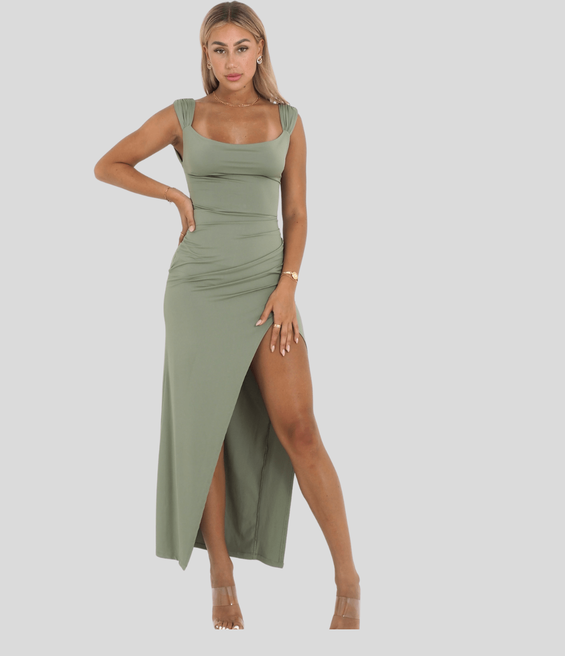 Claire - Ruched Bodycon Slit Dress