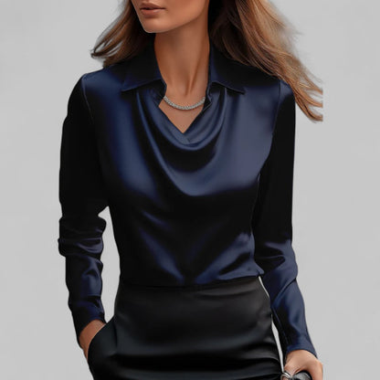 Hestia - Damen Satinbluse Mit Wasserfallausschnitt