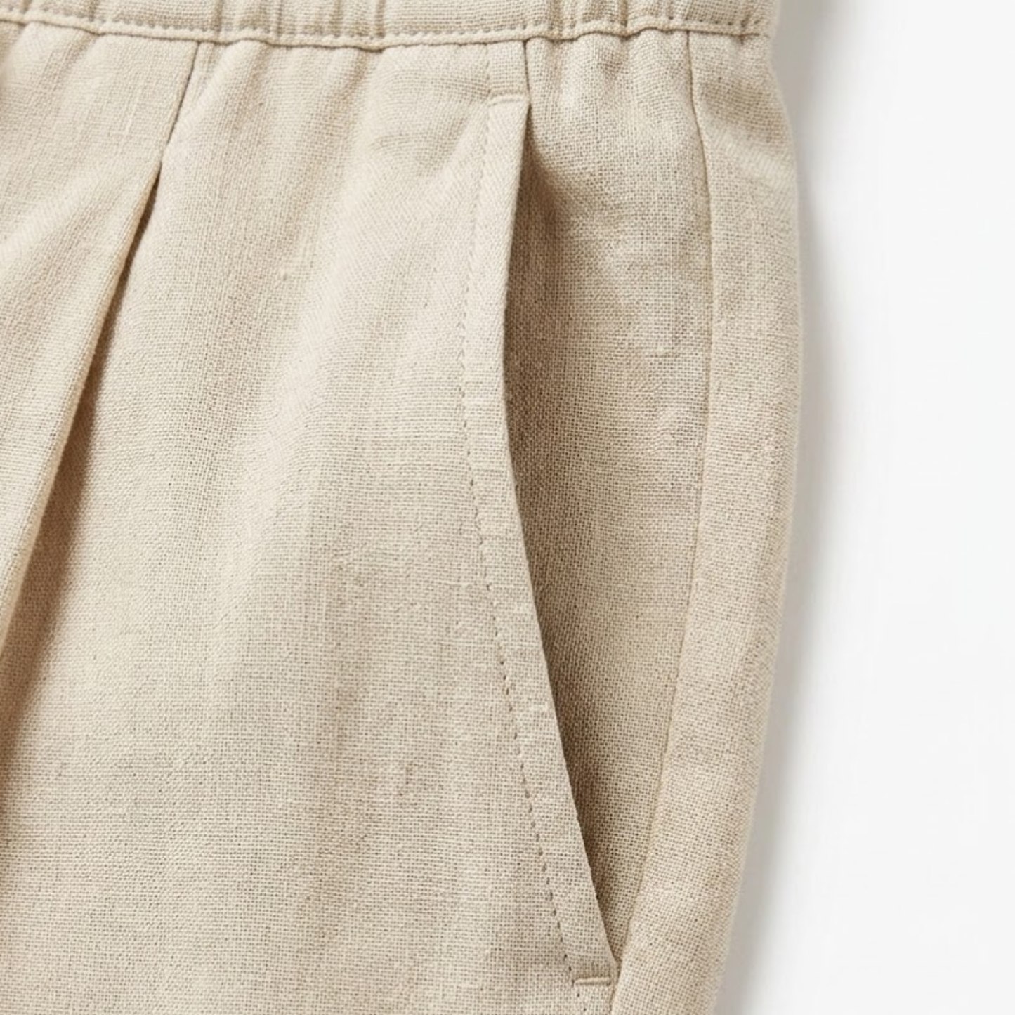 Pantalon Homme en Coton et Lin Coupe Large avec Taille Élastique et Cordon