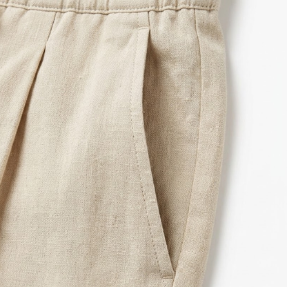 Pantalon Homme en Coton et Lin Coupe Large avec Taille Élastique et Cordon