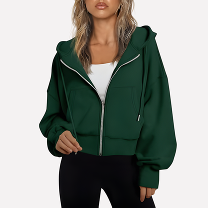Women’s Zip Hoodie Relaxed Fit Cropped Drawstring Jacket