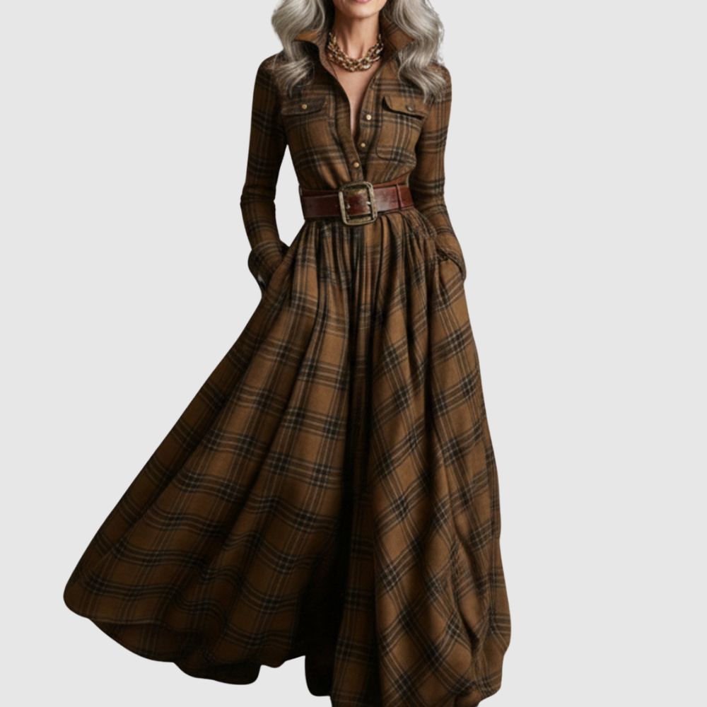 Zoé - Robe chemise à carreaux maxi