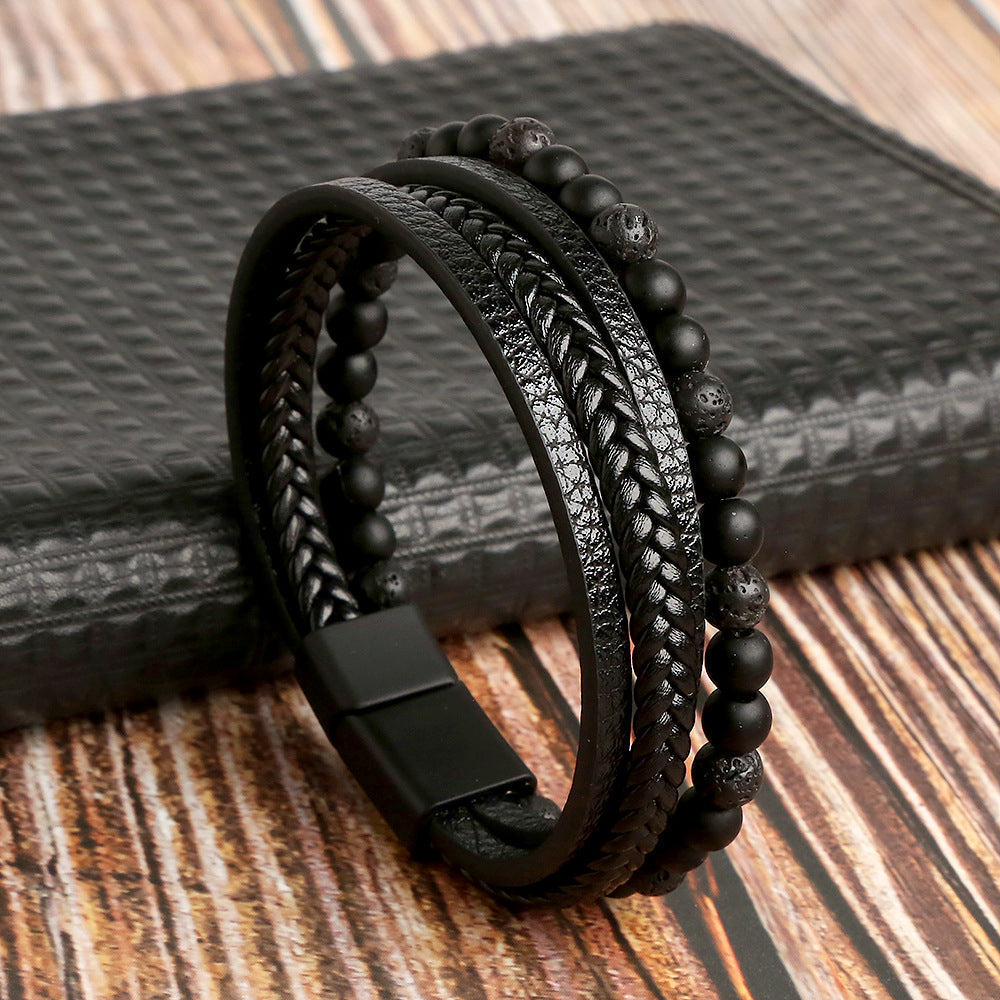 Men's Braided Wristband Accessory with Stone Embellishments