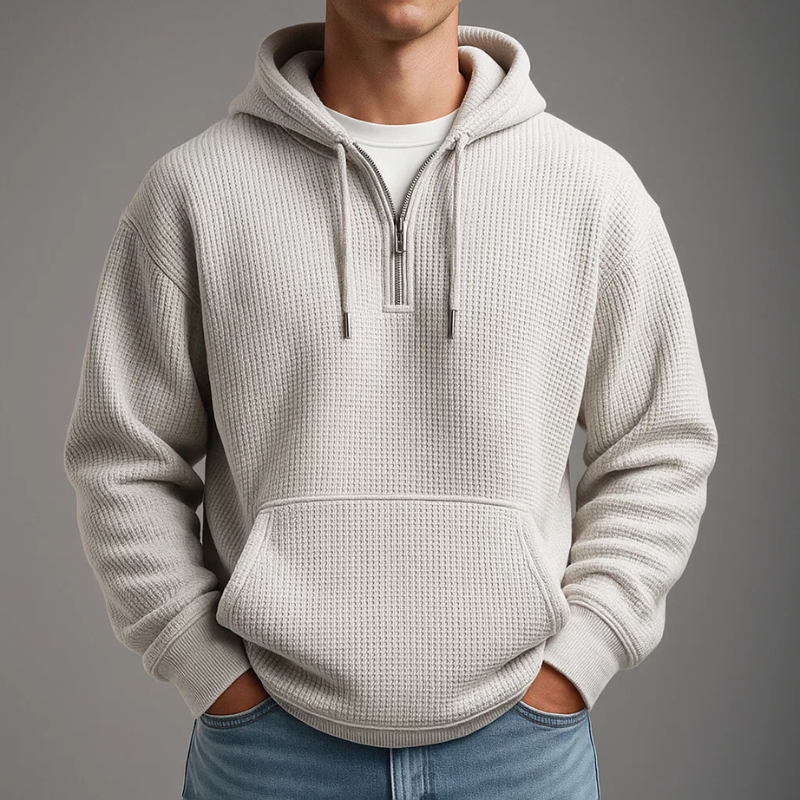Pete | Strukturierter Hoodie mit Half-Zip und Kapuze